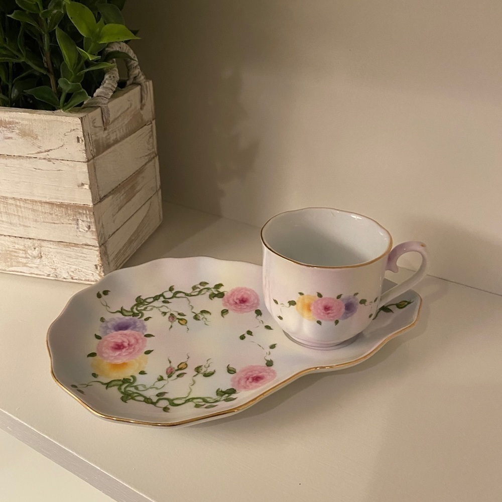 Rose Candy Collection by Lissi Kaplan Porcelain Tea Cup & Snack/Sandwich Plate
